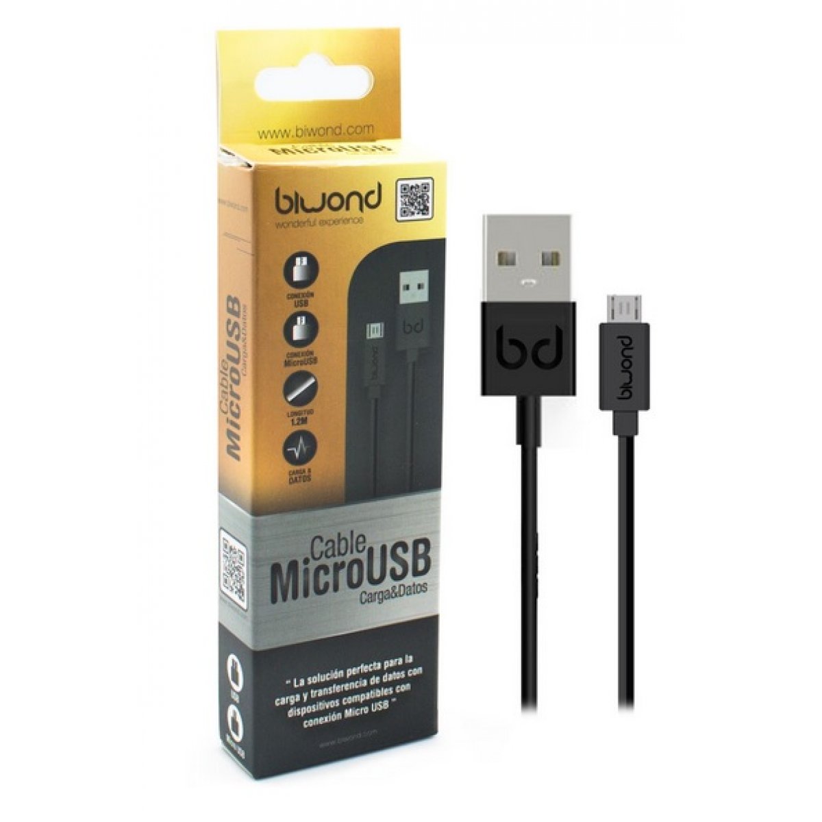 CABLE USB A/M - MICRO USB B/M 2.0 (1.2M) BIWOND