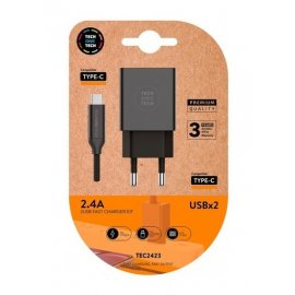 KIT CARGADOR RED 2 USB 2.4A+CABLE USB C TECH ONE