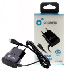 CARGADOR MICRO USB 2.1A NEGRO CROMAD